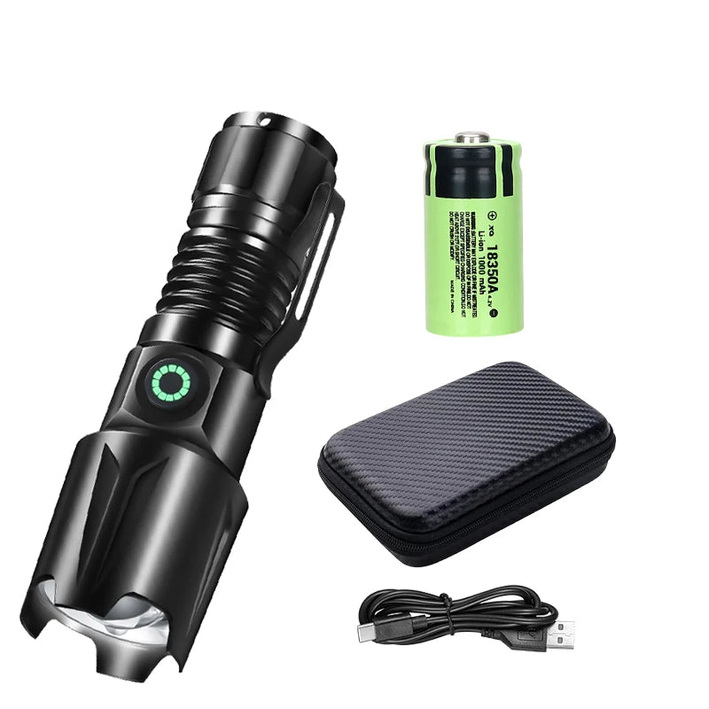 Aluminum Alloy Portable Torch Powerful LED Flashlight USB Rechargeable Outdoor Tactical Zoom Camping Waterproof Flash Light Oasis Select Package list A