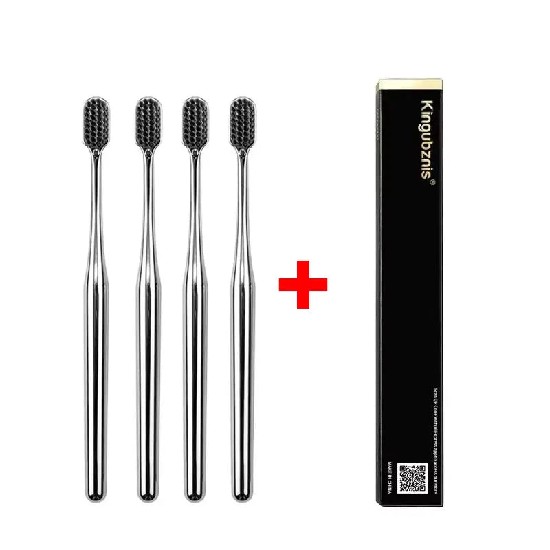 1/2/4pcs Luxury Soft Bristles Toothbrush Men Women Adult Tooth Brush Gold Silver Dental Brushes Elegance Toothbrushes Portable Oasis Select 4pcs Silver Black
