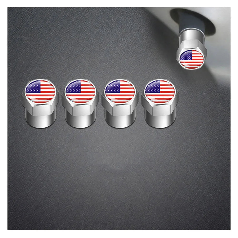 4Pcs National Flag Car Tire Valve Caps Aluminium Alloy Wheel Tires Tire Stem Air Cap Airtight Covers for Cars, Motorcycles Bike Oasis Select US