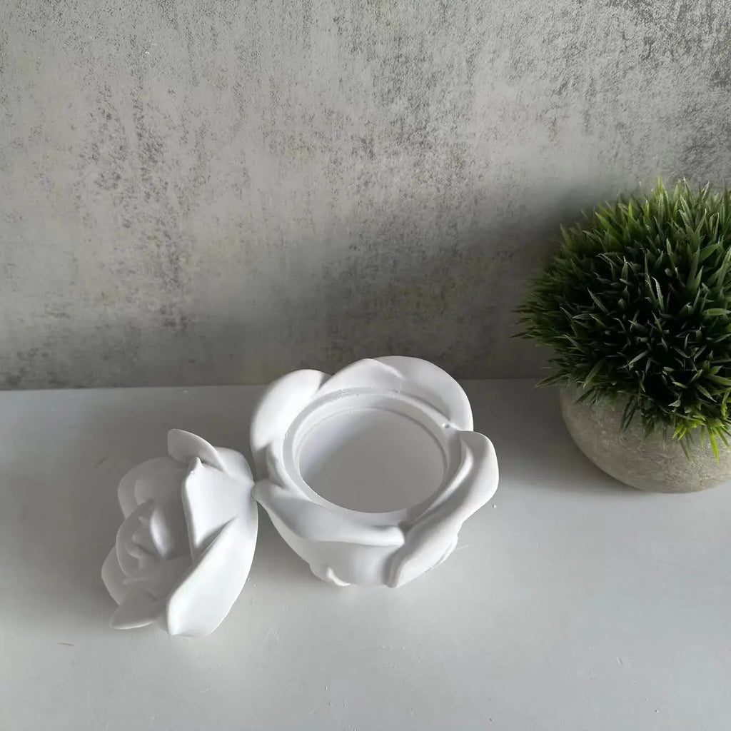Candle Cup Mold Silicone Plaster Mold Rose Box Mold DIY For Craft Making Gift Giving Artisans Oasis Select White