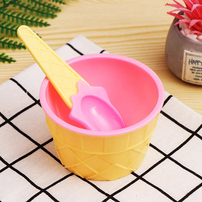 1Set New Kids Ice Cream Bowl Spoon Set Durable Children Gifts Lovely Dessert Bowl DIY Ice Cream Tools icecream bowl+spoon Oasis Select style L