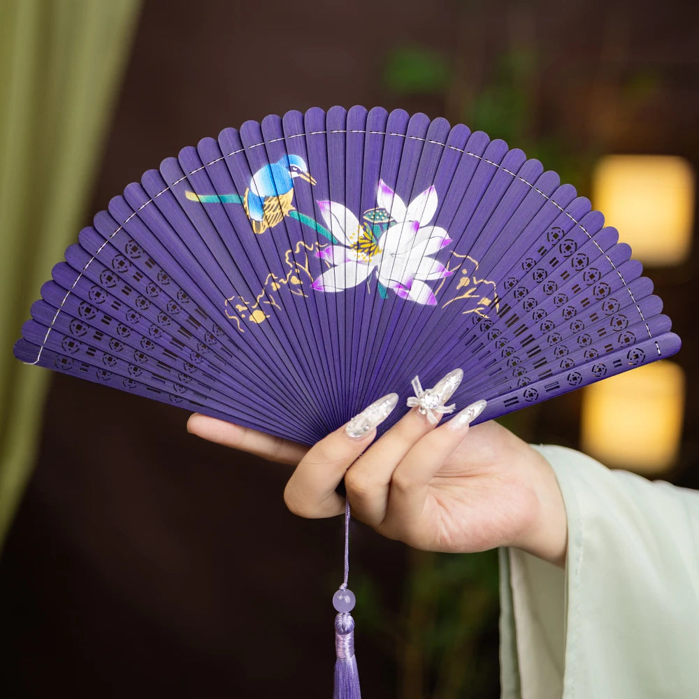 New All-bamboo Dance Fan Portable Summer Folding Fan Classical Film and Television Court Photo Fan Oasis Select 5