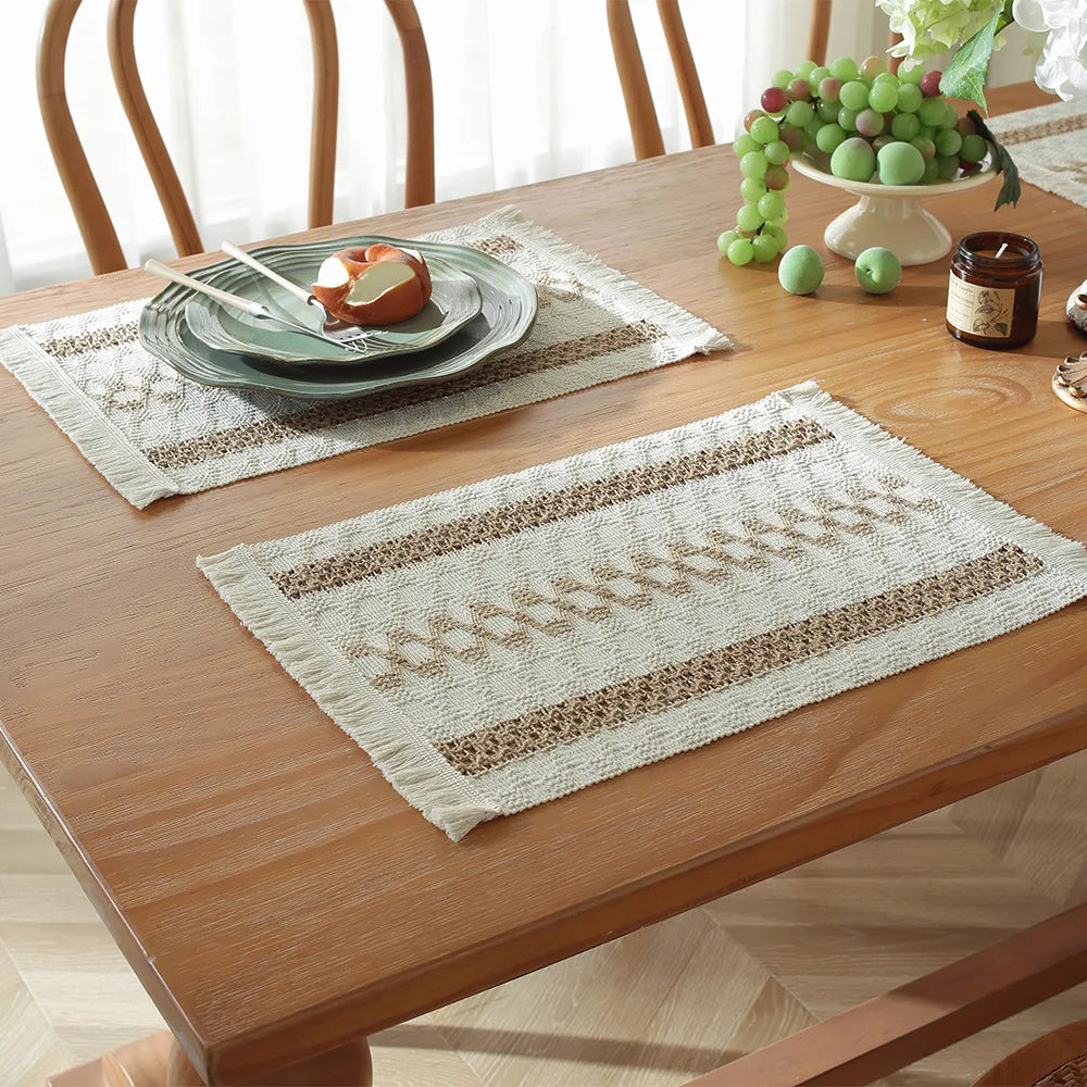 Cotton Hemp Rope Placemat, Holiday Cutlery Mat Woven Color Blocked Striped Tassel Bowl Mat Oasis Select 1pcs