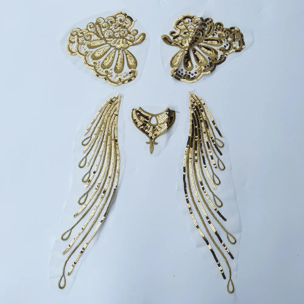 Gold & Silver Sequin Embroidered Wing Patch Set | Organza Trim