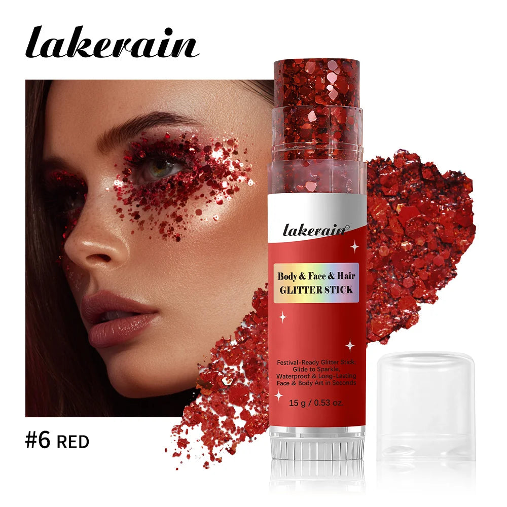 Body Shimmer Stick Glitter Glow Waterproof Long Lasting Non Sticky Smooth Rich & Dazzling Glitters Body For Festival Party Makeu Oasis Select 06 Red