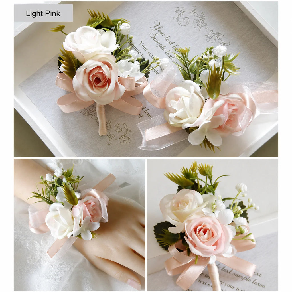 Artificial Corsage & Wrist Flower | Satin Bow Wedding Accessory