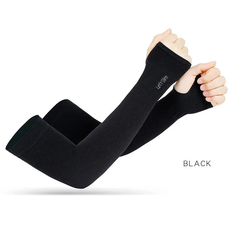 Summer Ice Silk Long Sleeves Anti-Sunburn Arm Cover Men Women Cuff New Cool Hand Sleeves Anti-UV Cycling Arm Sleeve Fingerless Oasis Select black-B