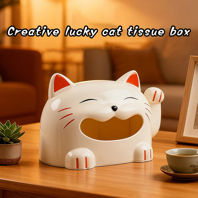 Creative Lucky Cat Tissue Box Cute Cartoon Desktop Decor Home Living Room Storage Box for Tissues Oasis Select