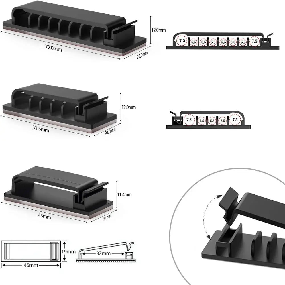Clips Self Adhesive Car Cord Clip Wire Holder Harness Clamp Cable Clamp Cable Organizer Wire Organizer Flexible Cable Winder Oasis Select