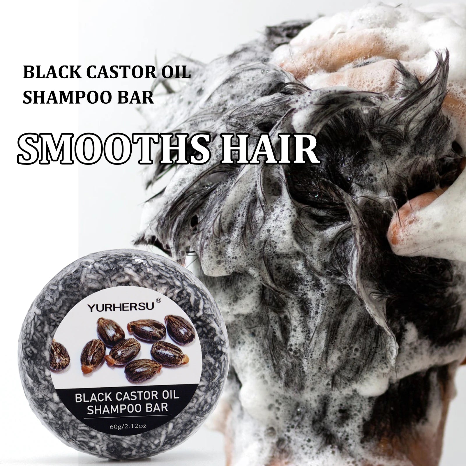 60g Black Castor Shampoo Bar 2-in-1 Shampoo and Conditioner, made with castor extract, nourishes and cares for all hair types. Oasis Select