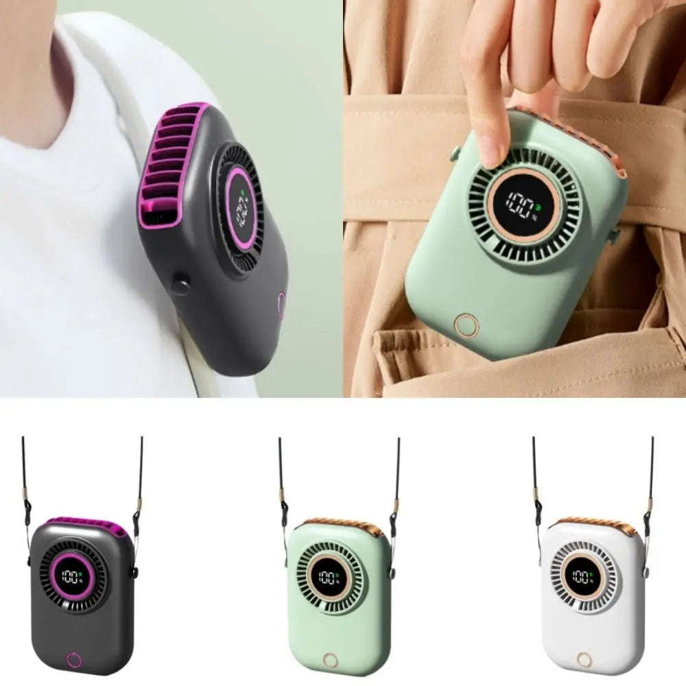 5 Speeds Mini Hanging Neck Fan Wide-Angle Airflow Ultra Quiet Portable Cooling Fan Digital Power Display Fanless Design Oasis Select