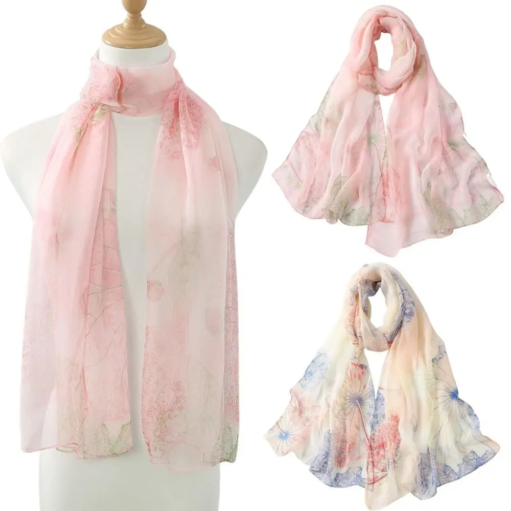Fashion Embroidered Silk Scarf Breathable Sun-Resistant Beach Shawl Smooth Silk Long Wraps For Women Oasis Select