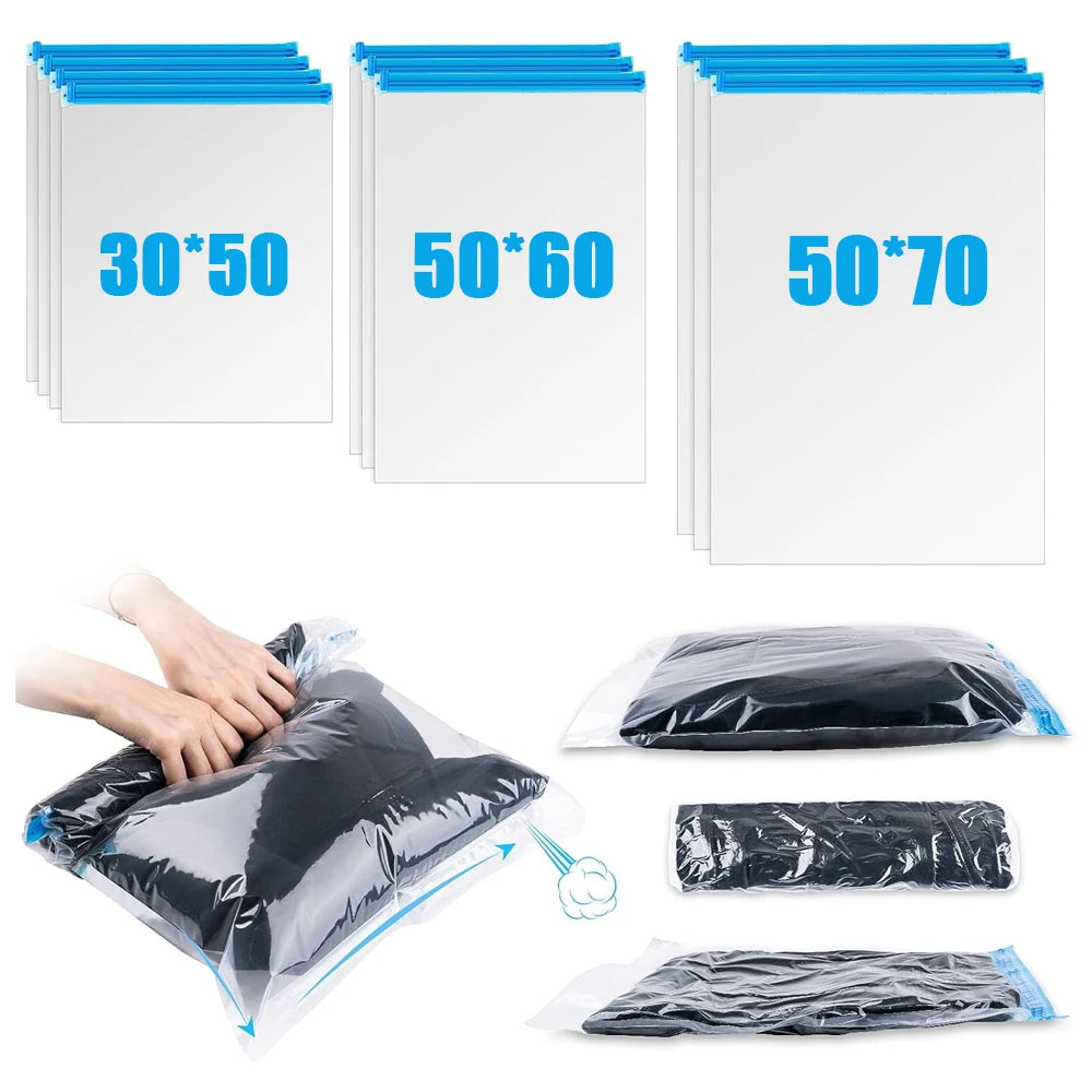 4-Pack Travel Compression Bags – No Vacuum or Pump Needed