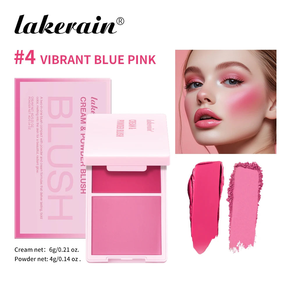 Cream&Powder Blush Palette Natural Long-lasting High Pigment Blush Makeup Contour Powder Beauty Peach Pink Korean Makeup Blush Oasis Select 4 Vibrant Blue Pink
