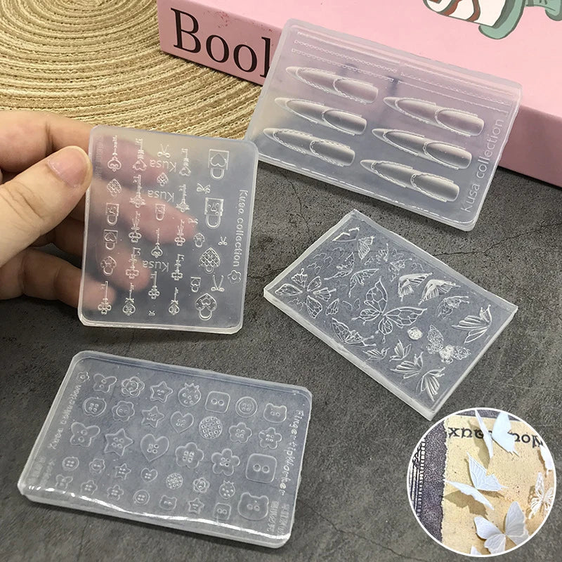 Butterfly Button Key Lock Silicone Nail Mold Decorations Accessories Nail Stamping DIY Manicure Art Tool Oasis Select