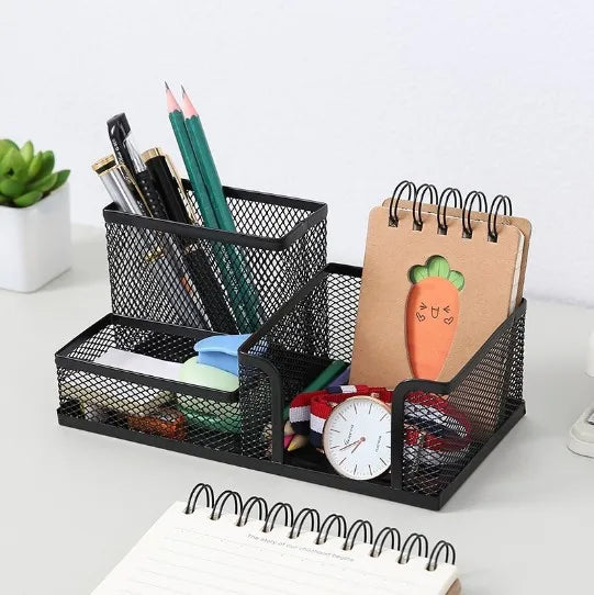 Mesh Desk Organizer Office Supplies Caddy with Pencil Holder and Storage Baskets for Desktop Accessories, 3 Compartments, Black Oasis Select 3 grids Black