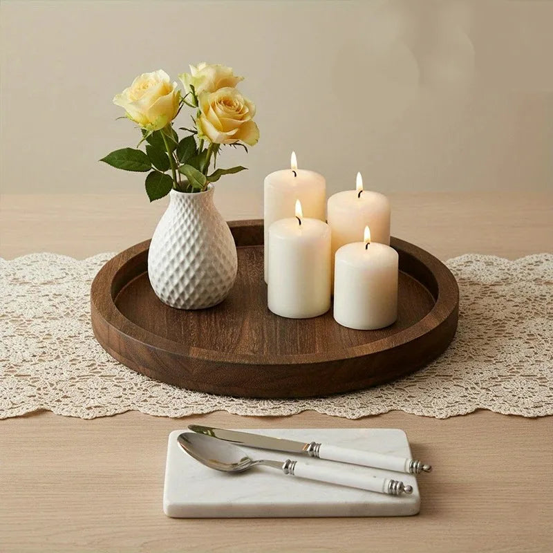 Rustic Round Wooden Serving Tray Decorative Ottoman Tray for Candles Vases & Table Centerpieces Home Decor Oasis Select