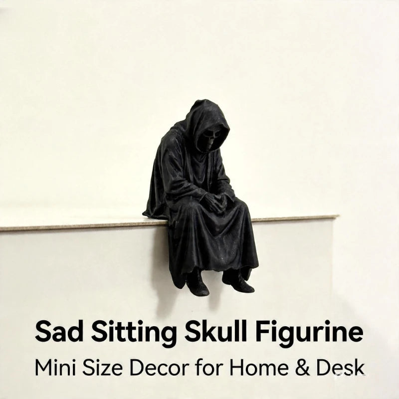 Sad Black Hooded Skull Miniature Gothic Figurine Home Desktop Handicrafts Ornaments Sitting Reaper Ornament Home Decoration Gift Oasis Select