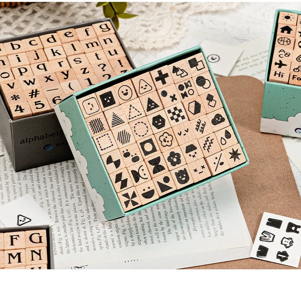 42-Piece Beech Wood Stamp Set – Letters, Numbers & Symbols