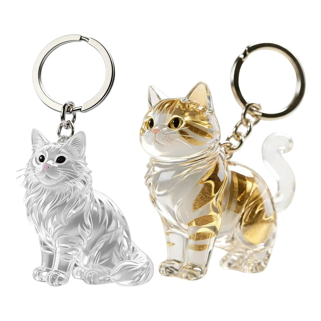 Cat Hair Storage Keychain Bag Pendant Transparent Pet Hair Keepsake Cat Shape Clear Pendant Portable Pet Hair Keepsake charm Oasis Select