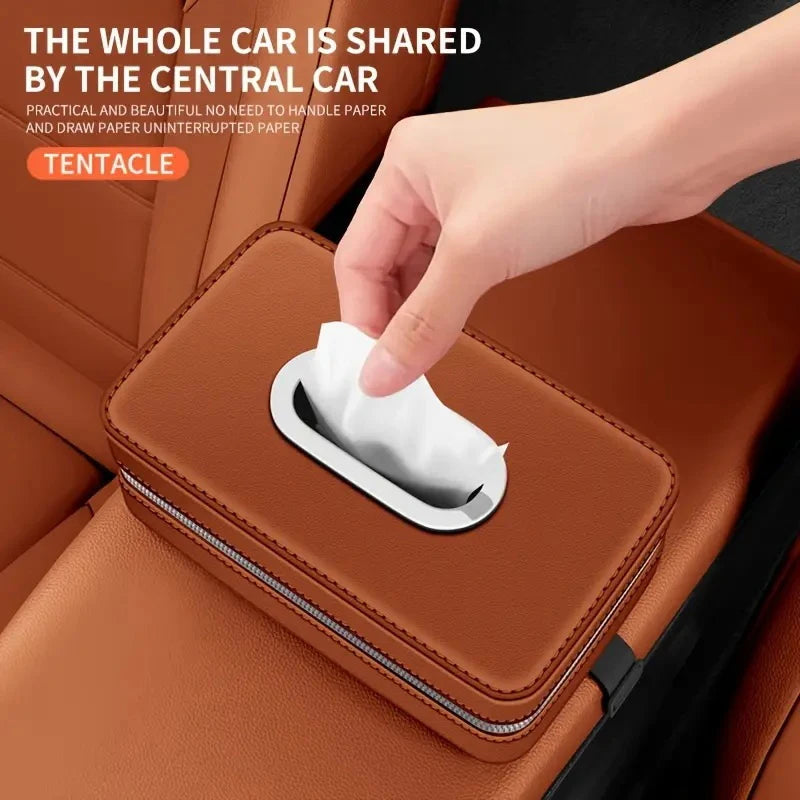 Car Leather Tissue Box With A Simple And High-End Feel, Car Seat Back Armrest Box, Multi-Functional Hanging Tissue Storage Box Oasis Select