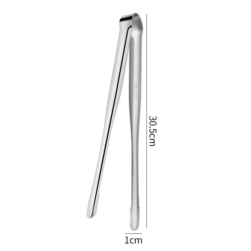Food Tongs Portable Barbecue Stainless Steel Kitchen Steak Salad Clamp Serving Buffet Clip Cooking BBQ Tweezer Gadgets for Home Oasis Select Silver-30.5CM