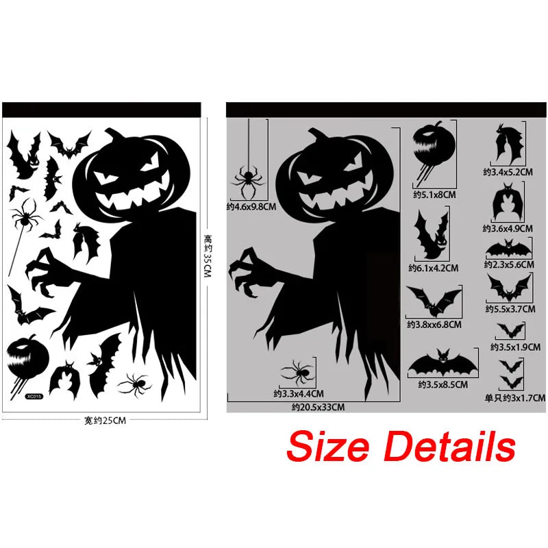 Halloween Window Sticker Giant Ghost Monster Witch Death Skeleton Bloody Poster Electrostatic Stickers for Helloween Party Decor Oasis Select Pumpkin