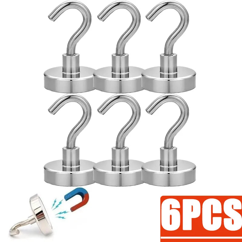 3/12/18Pcs Metal Strong Magnetic Hooks Wall-mounted Heavy Duty Magnet Hook Key Coat Hanging Hanger Home Kitchen Bathroom Storage Oasis Select 6pcs 10mm