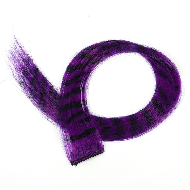 New Stripe Multi-color Leopard Printed Long Straight Wig Clip For Girls Highlights Wig Hairpieces Oasis Select A4
