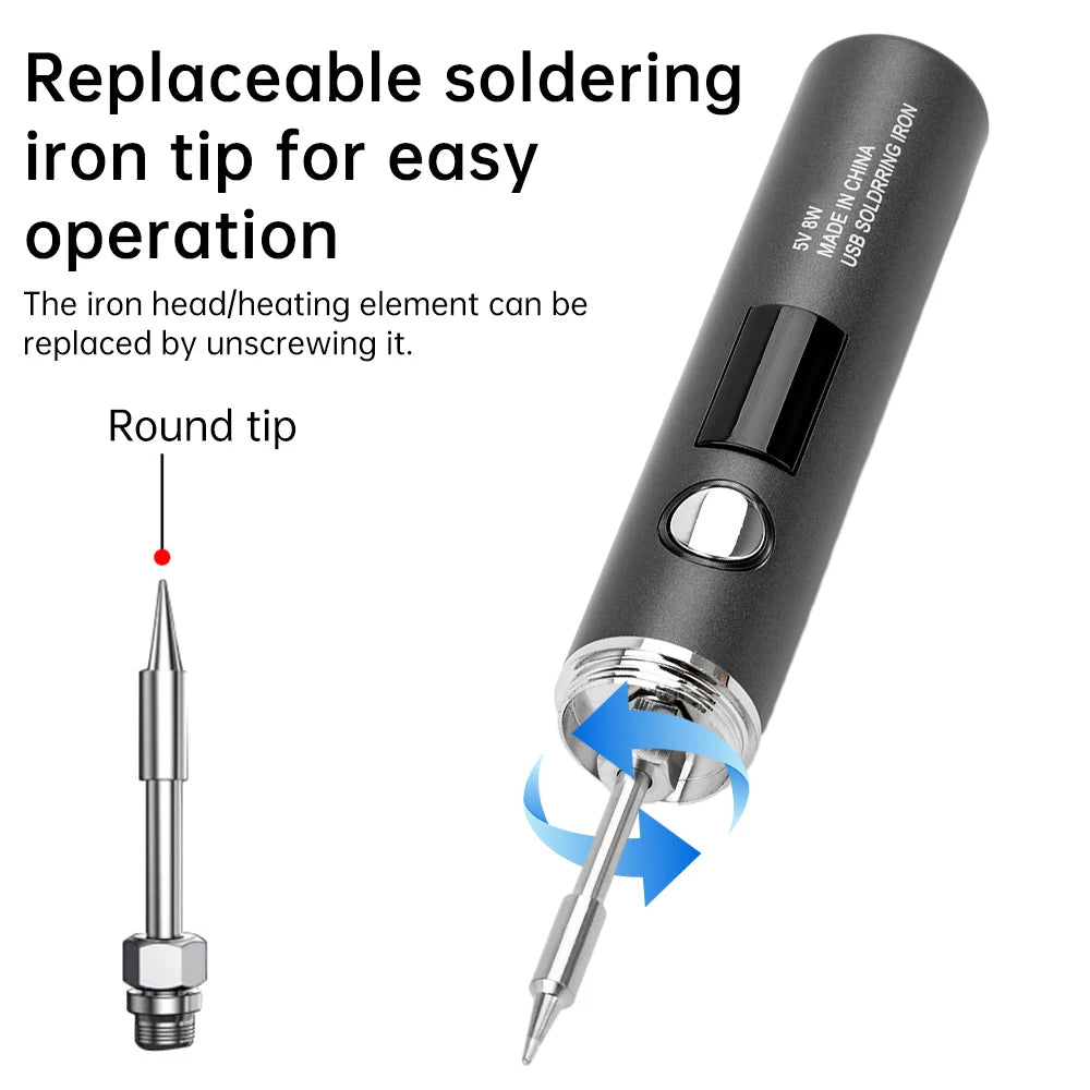 DC 3.7V 8-10W USB Electric Soldering Iron TYPE-C Plug-in Model with 5 Levels of Temperature Adjust MINI Soldering Iron DIY Tools Oasis Select