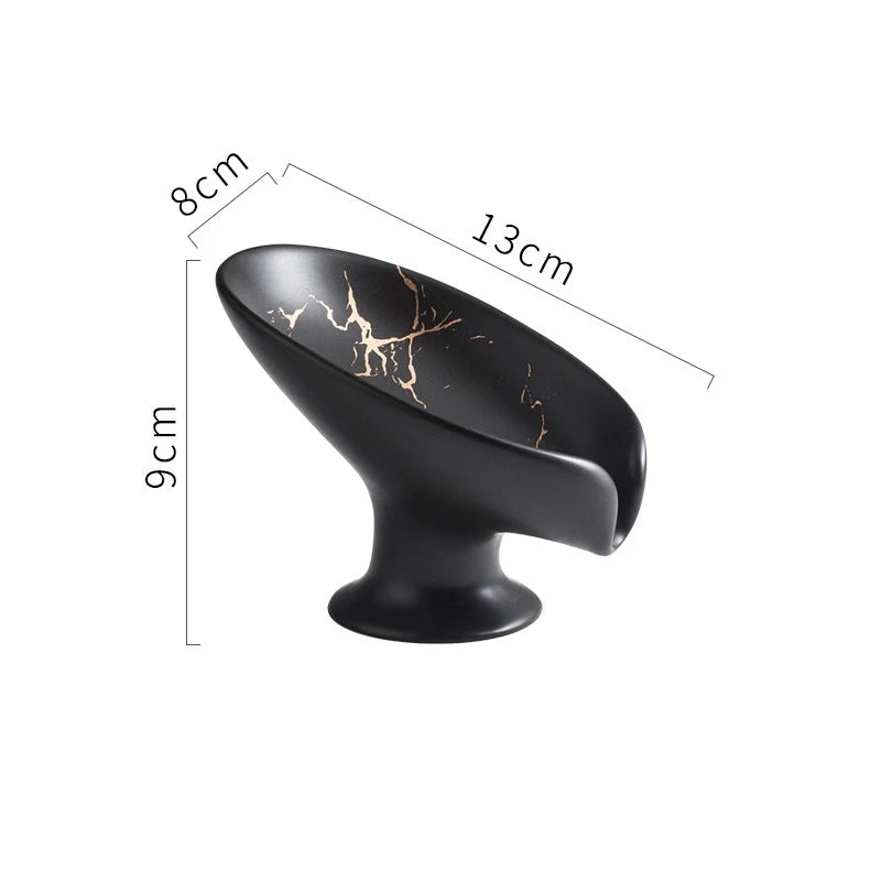 Ceramics Leaf Shape Soap Box Drain Soap Holder Box Luxury Bathroom Accessories Supplies Heart Shape Soap Dish Tray Gadgets Oasis Select Black As show