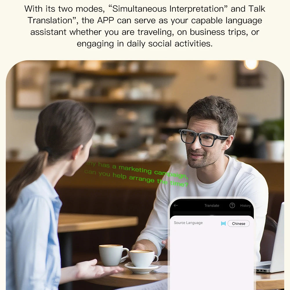 Smart AI Glasses 800W Shooting Camera HD Photo Video BT Call Eyewear Voice Assistant Real-Time Translation Sunglasses Waterproof Oasis Select