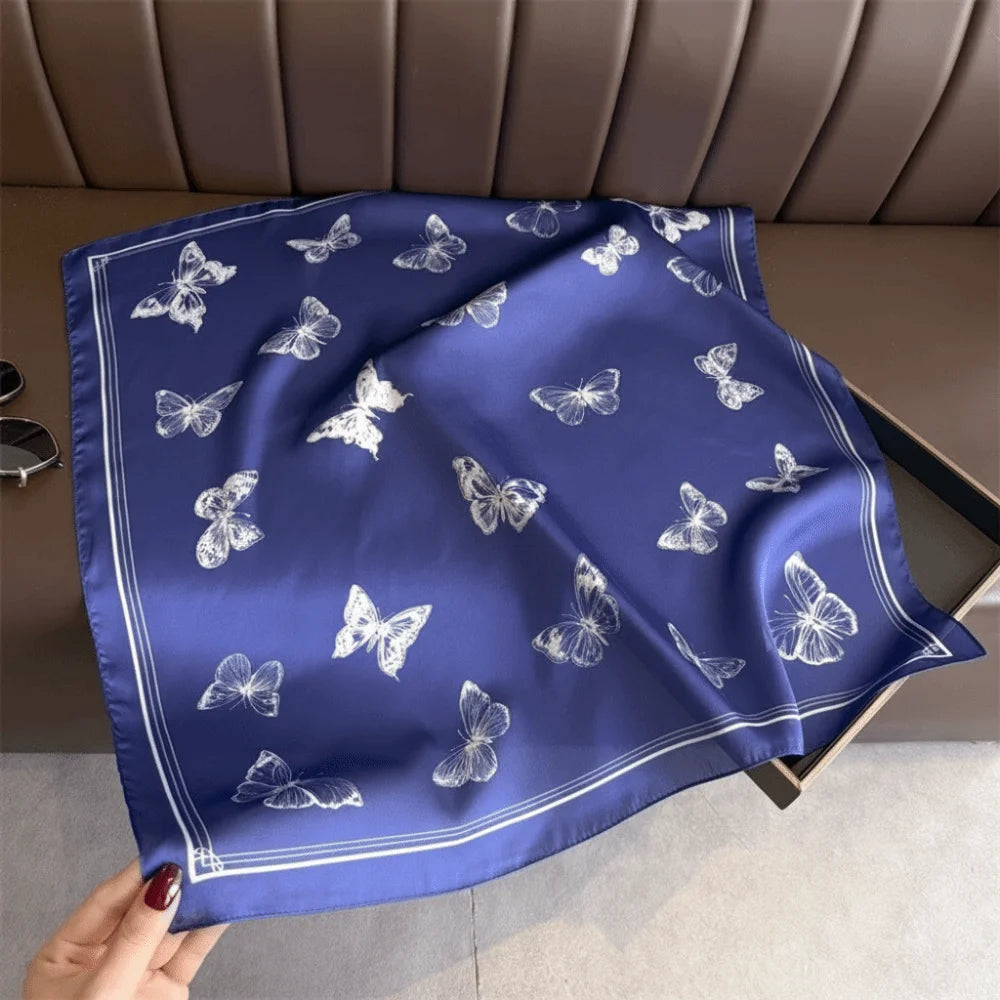 Versatile Elegant Women Scarf Square Shape Silk Imitation Neckerchief Butterfly Print Bandana Women Accessories Oasis Select
