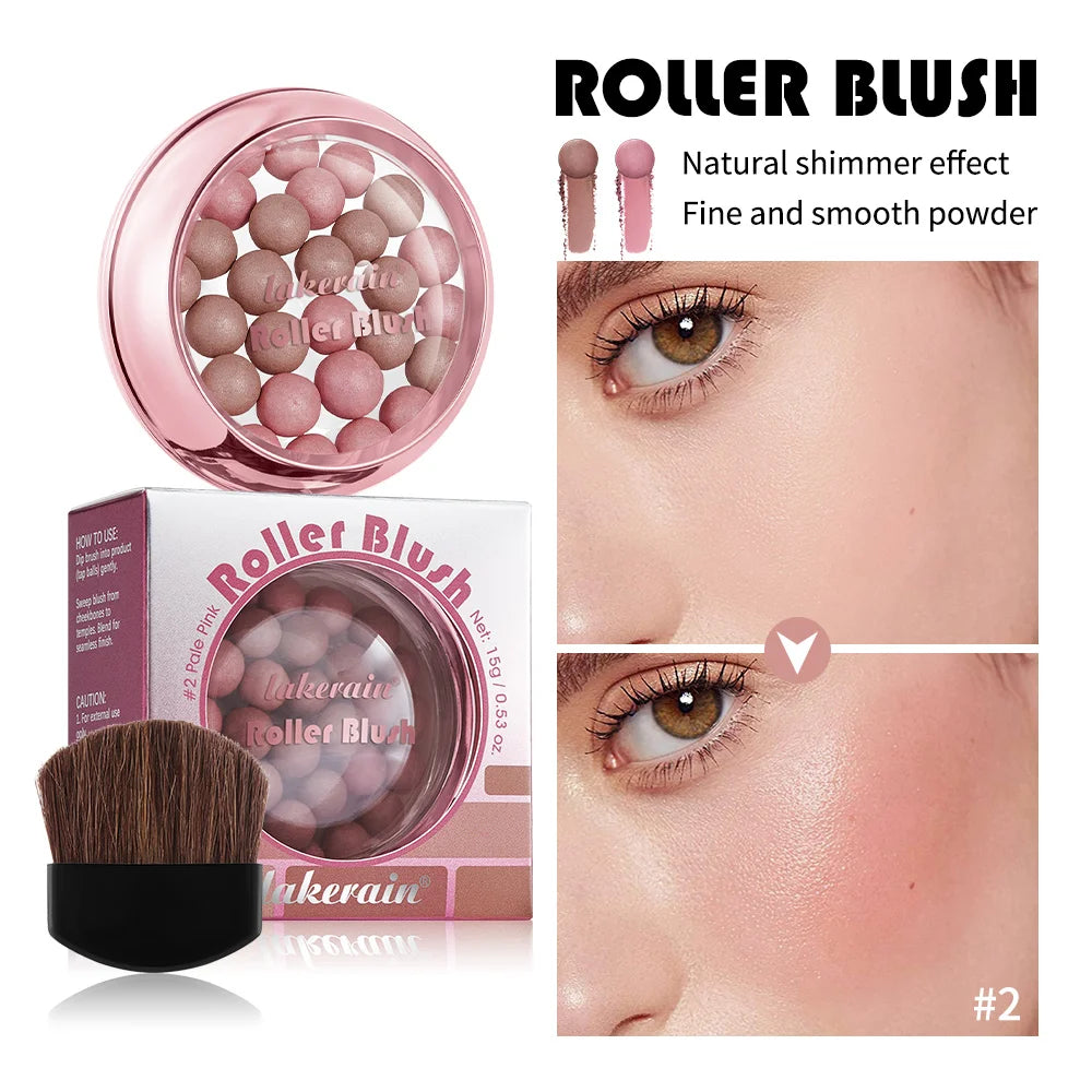 Spherical Roller Blush with Brush – Pearlescent Shimmer Finish