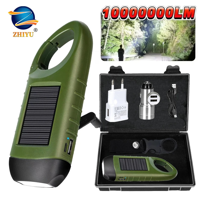 Solar Hand Crank LED Flashlight – Camping Emergency Torch