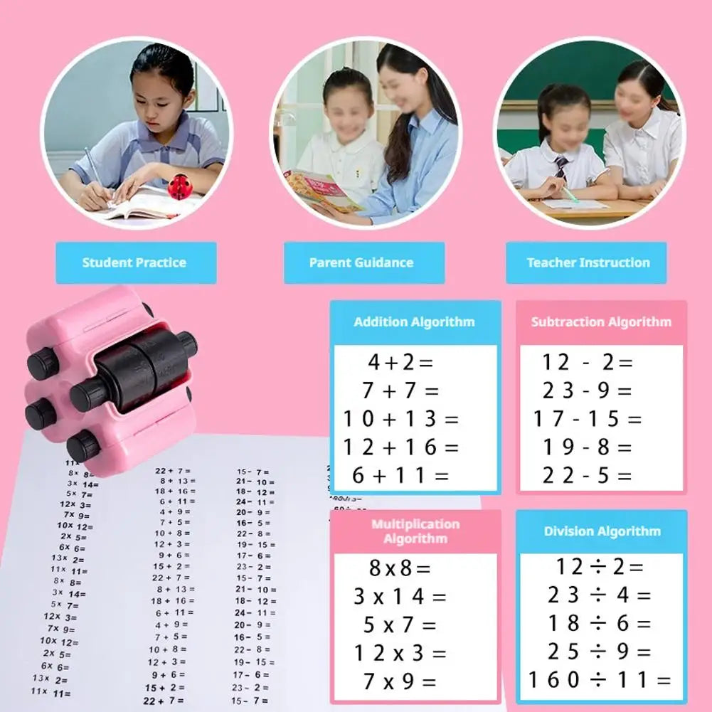 4-in-1 Rolling Stamp Arithmetic Practice Tool Featuring Addition Subtraction Multiplication Division Fun Math Gift For Kids Oasis Select