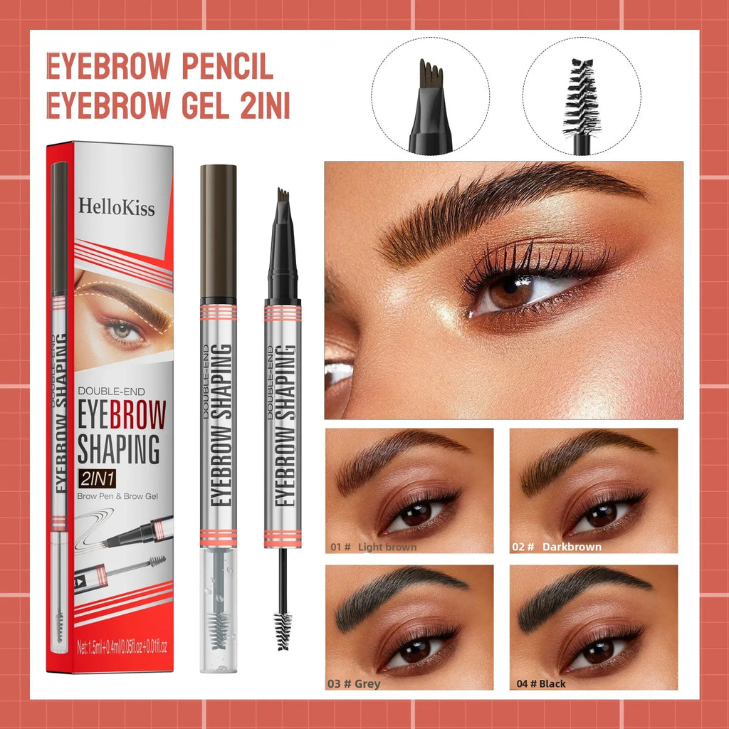 Hello Kiss 2-in-1 Waterproof Liquid Eyebrow Pencil – 4-Tip