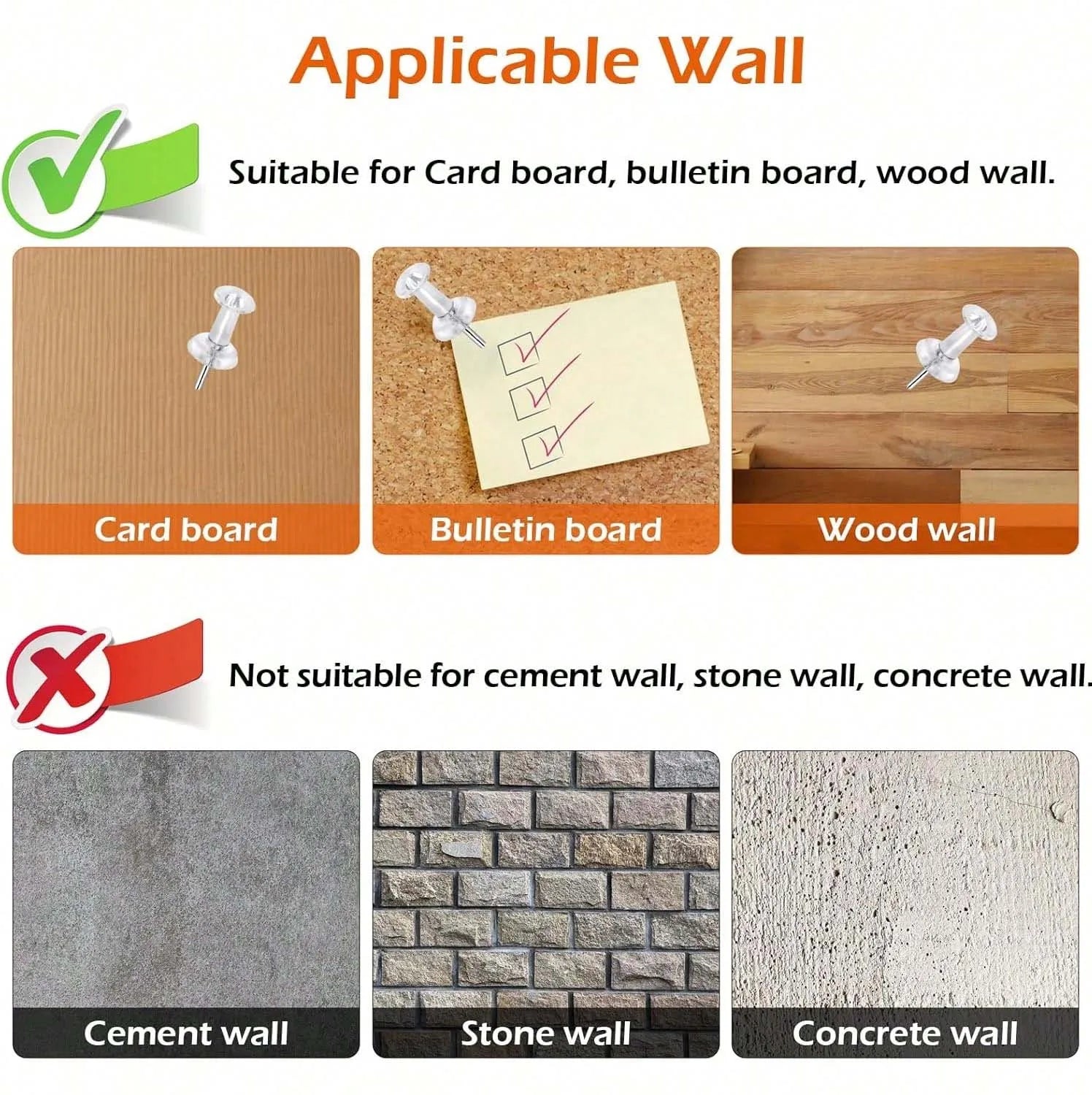 1box Clear Push Pins, Standard Thumb Tacks for Bulletin Board,Pin Tacks for Wall Cork Board Maps Photos Calendar Hangings Oasis Select