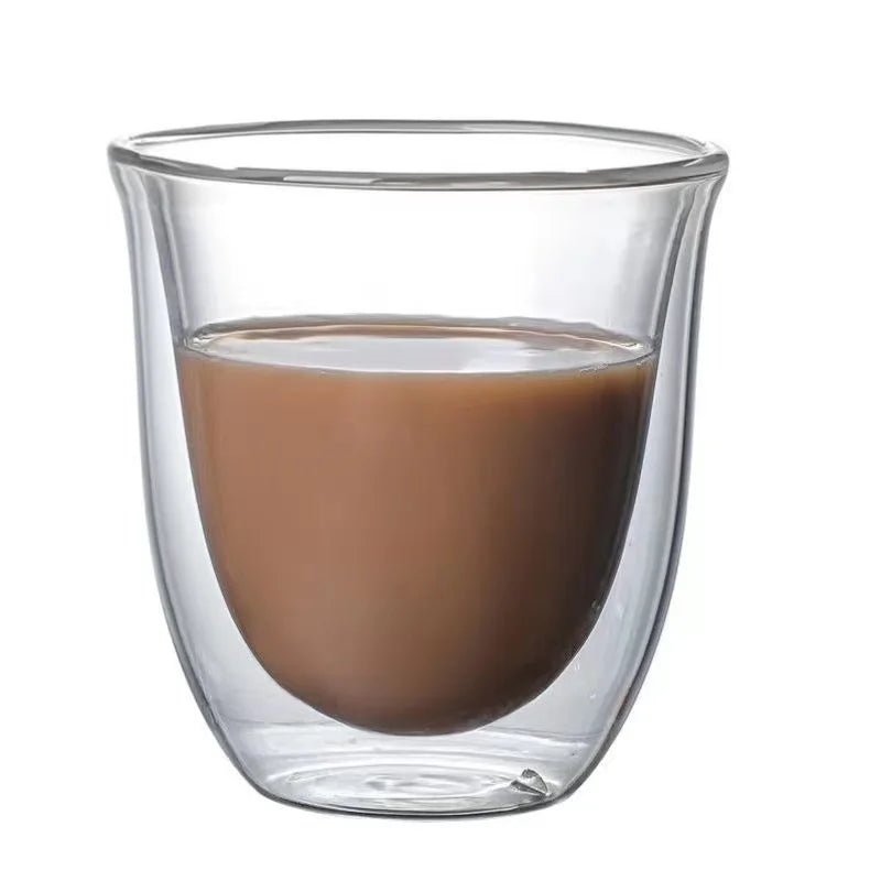 2pcs 80/150/220ml Double Wall Coffee Cup Heat Insulation Glass Cup Beer Milk Water Cups Transparent Cup Glass Drinkware Mug Oasis Select