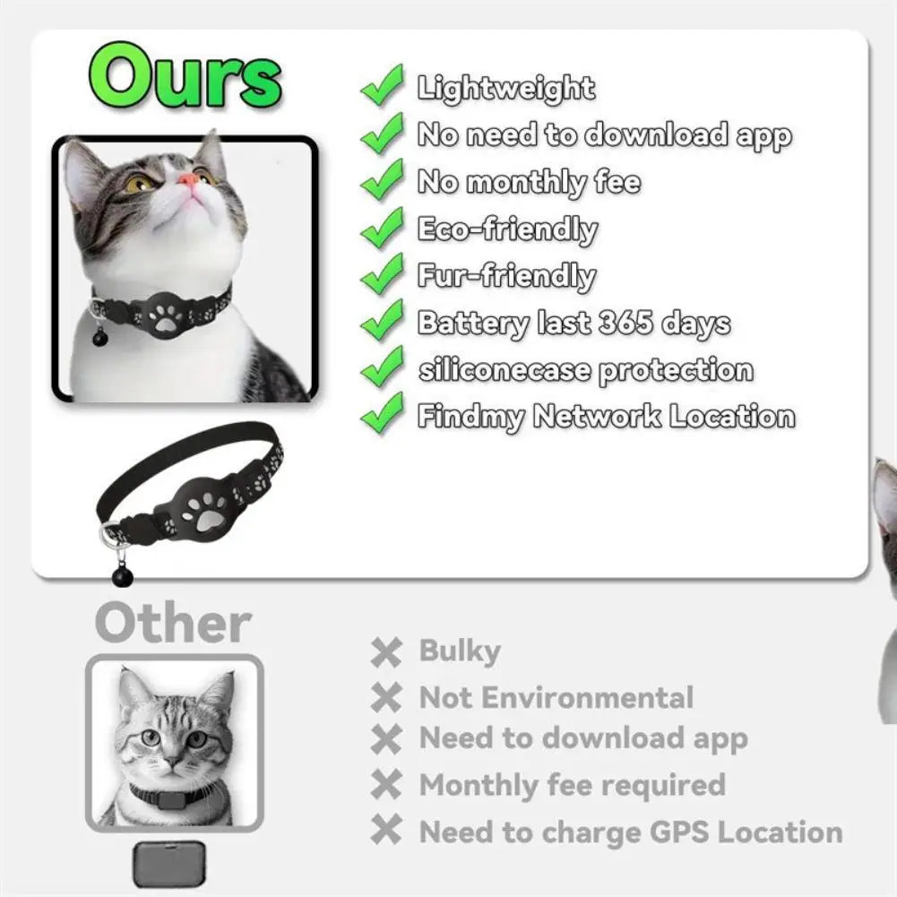 Cat Collar Compatible with Apple Airtag with Bell Adjustable Safety Buckle Reflective GPS Collar for Kittens Puppies Oasis Select