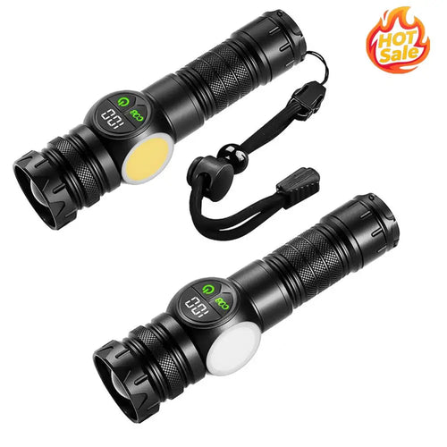 20W LED+COB High Power Flashlight Waterproof Super Bright Flashlight Type-C Rechargeable Powerful Flashlight for Camping Hiking Oasis Select