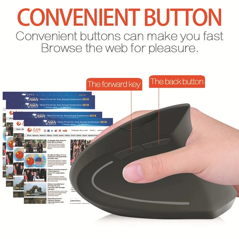 Vertical Ergonomic Wireless Mouse – 2.4GHz USB 1600 DPI 6 Button