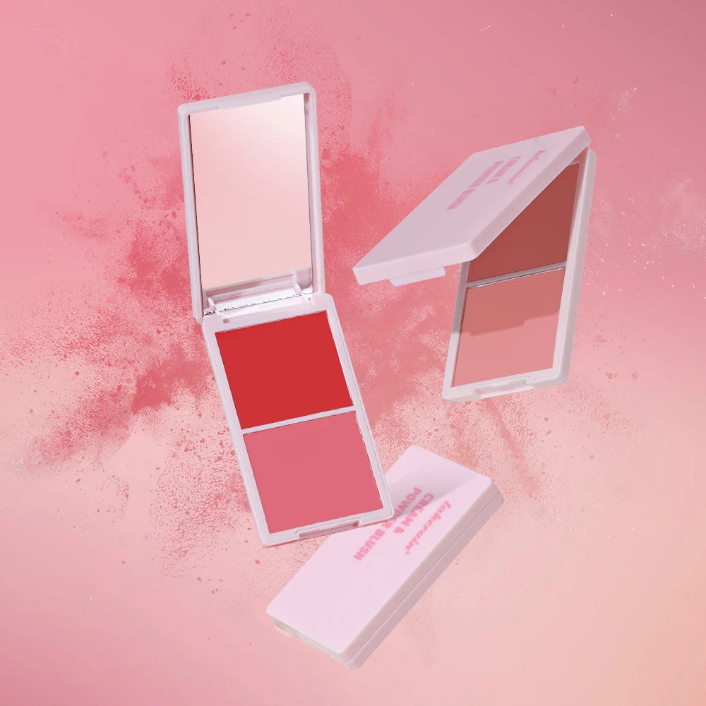 Creme & Powder Blush Duo Long Wearing Matte & Dewy Finish High Pigment Pink Candy Peach Blush Palette Vibrant Orange Red Blush Oasis Select