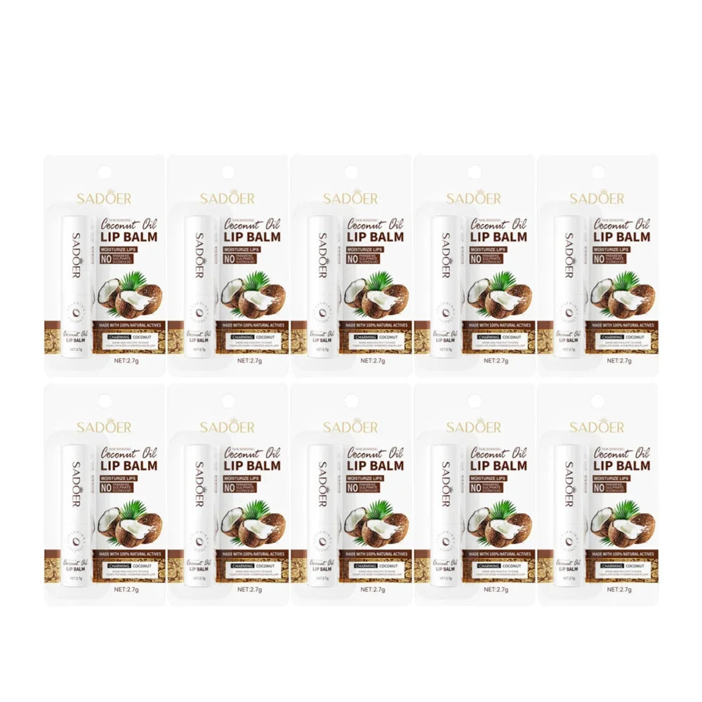 SADOER Coconut Lip Balm 2.7g – Moisturizing Daily Lip Care Coconut Lip Balm Oasis Select 10 Pcs