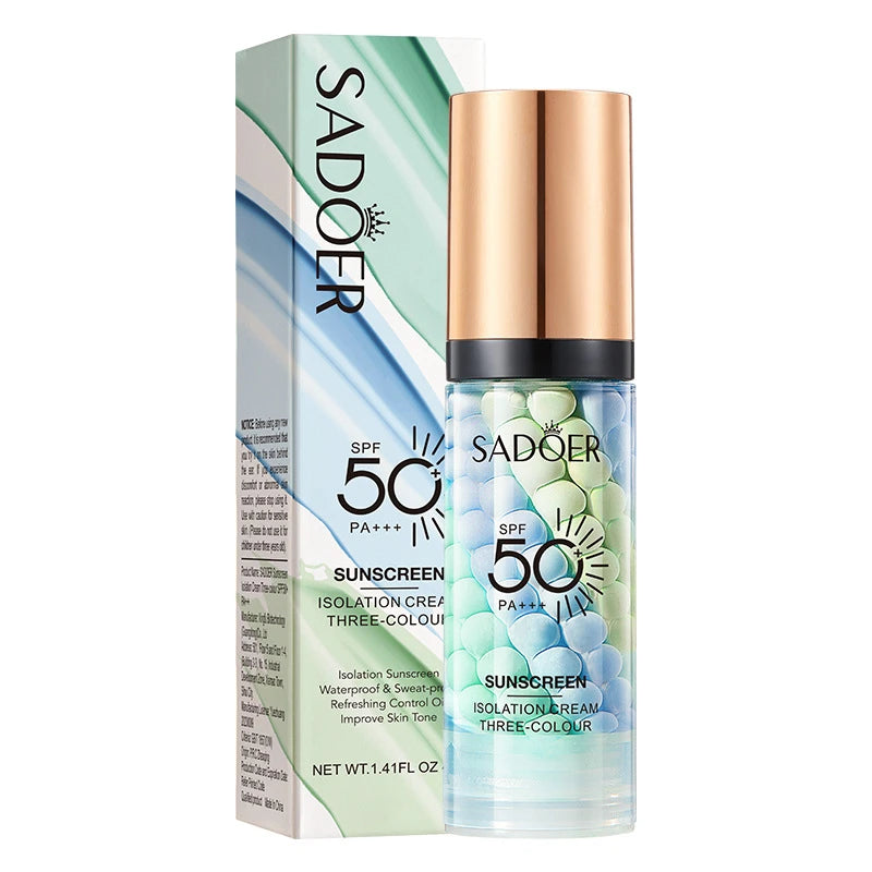 SADOER Three-Color Makeup Primer Cream Brighten Skin Tone and Moisturize Foundation Base Sunscreen SPF 50PA+++ Oasis Select
