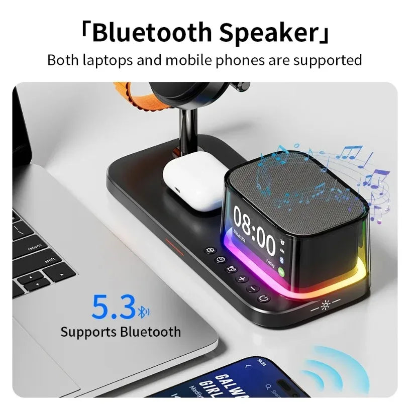 Qi2 25W 5 in 1 Magnetic Wireless Charger Stand with Speaker 25W Fast Charging for Iphone 17 16 15 Pro Max, Airpods,iwatch Oasis Select