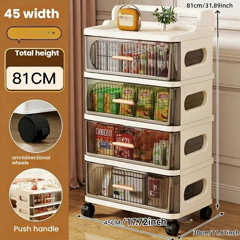 Drawer-style storage cabinet - A household portable storage unit for storing snacks and miscellaneous items in multiple layers. Oasis Select 45cm-4 layers-clear
