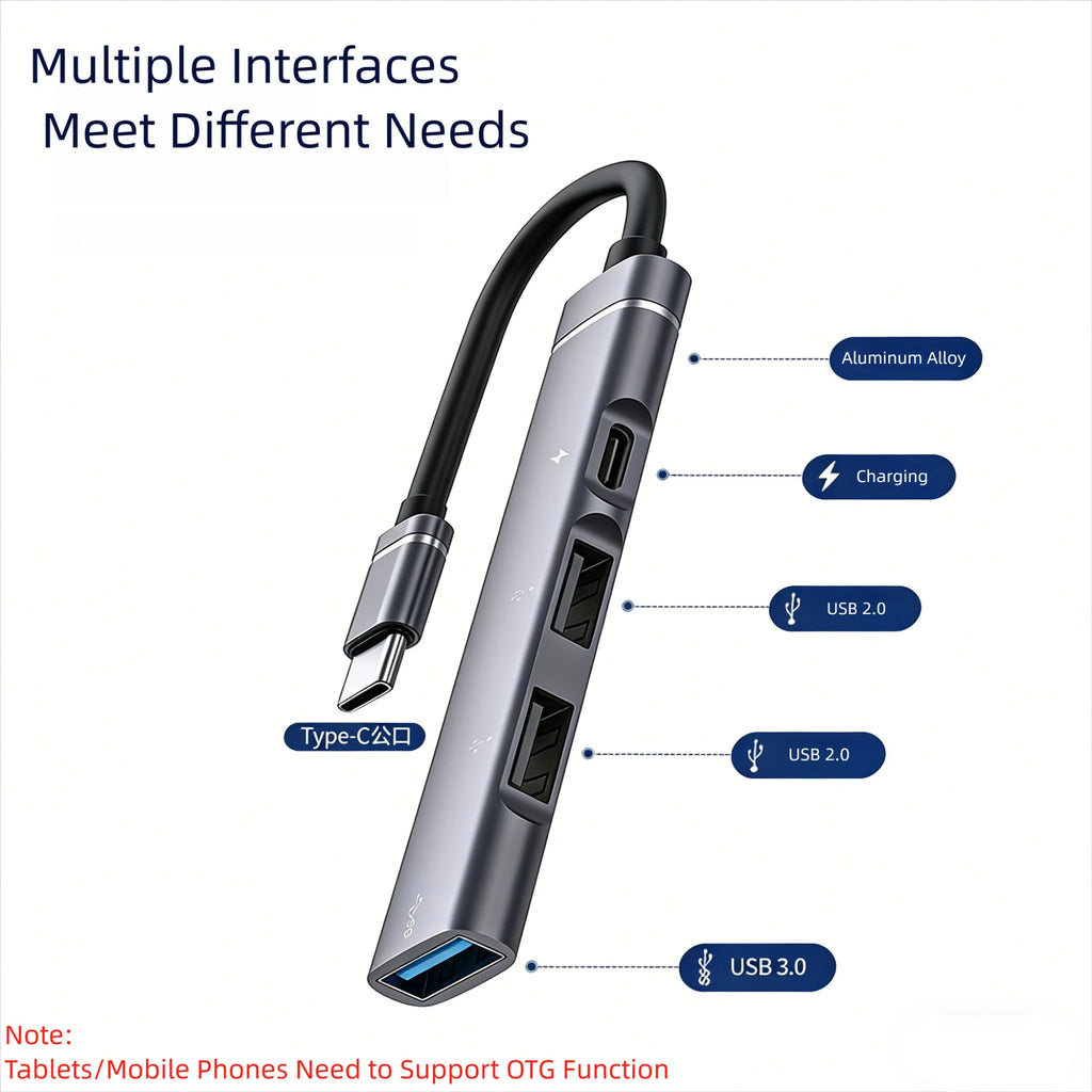 4 Ports USB 3.0 HUB TYPE-C HUB Multi USB Splitter Type-C 5Gbps High DataTransmission USB 3.0 OTG Adapter for Laptop Macbook Pro Oasis Select