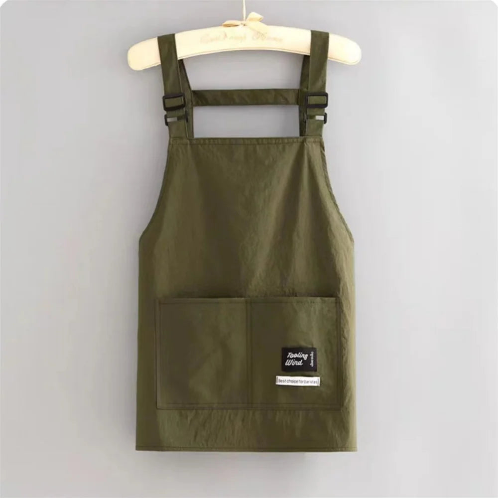 Fashion Strap Style Apron Waterproof Anti-fouling Nail Art Cafe Workwear Sleeveless Catering Waiter Work Clothes Oasis Select Green short