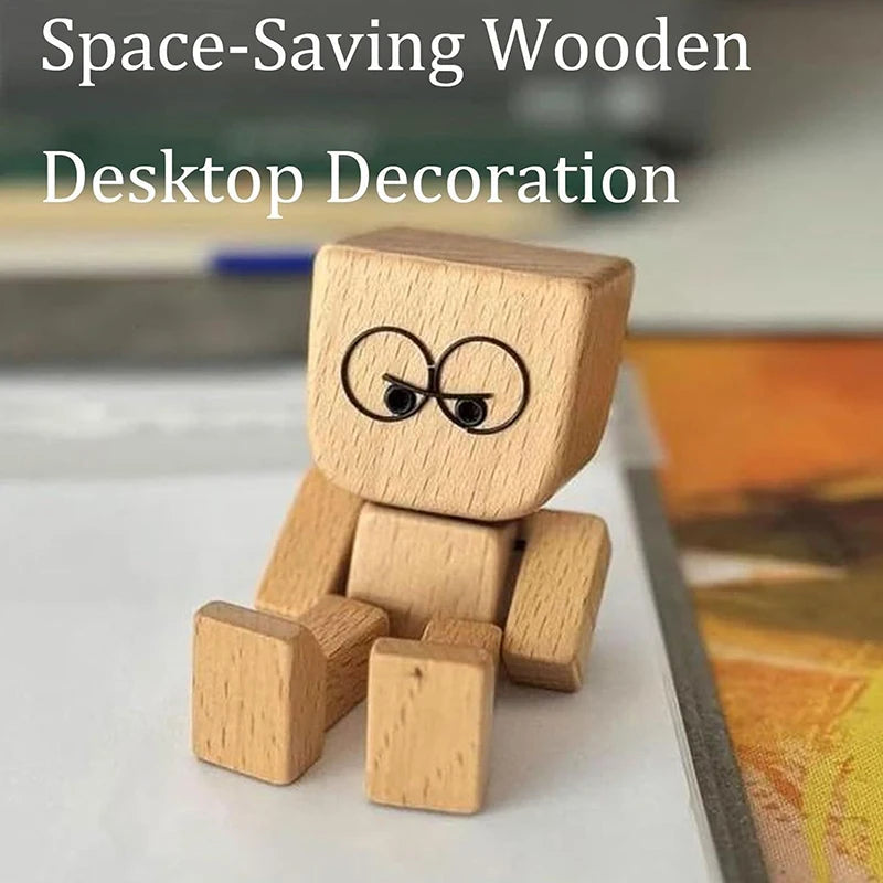 Shaking Wooden Man Figurine With 12 PCS Magnetic Expressions Handmade Shaking Feet Wooden Car Dashboard Decorations Creative Oasis Select